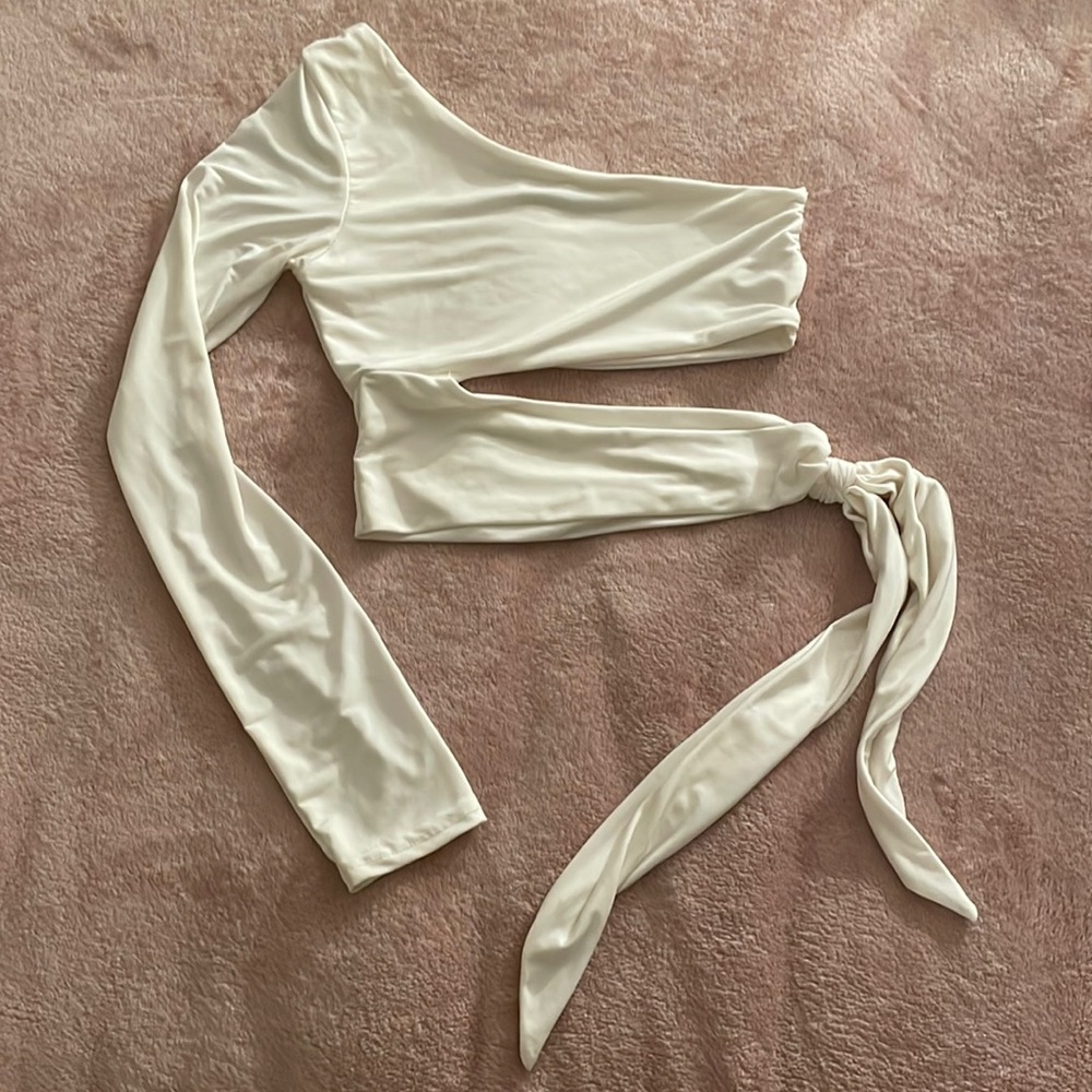 One Shoulder Tie Waist Crop Top